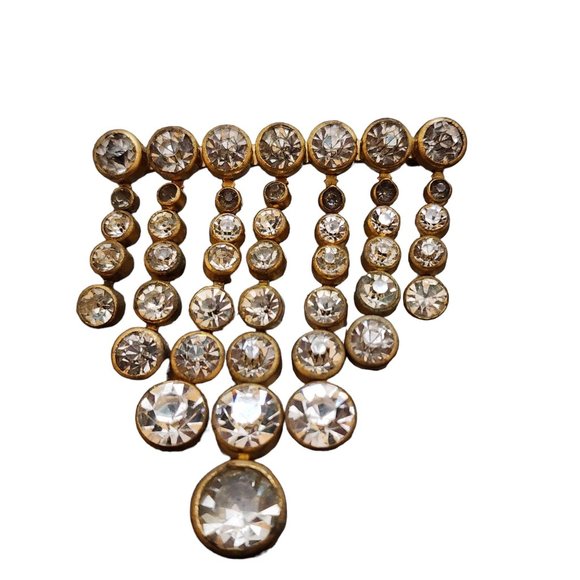 Vintage Possible Czech Two Tone Rhinestone Dangle Brooch (A1832) - Picture 1 of 4